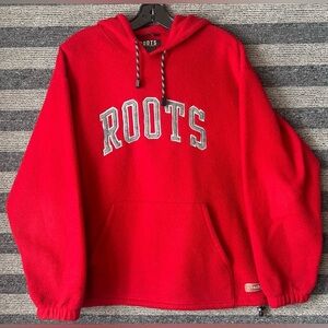 Vintage 90’s Roots Tech Red Fleece Hoodie Men’s Medium Oversized Fit EUC